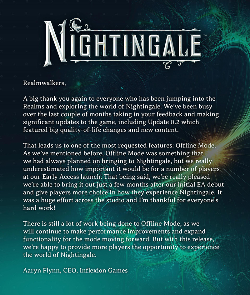 Nightingale Unplugged! Explore the Realms in Offline Mode – Available Now